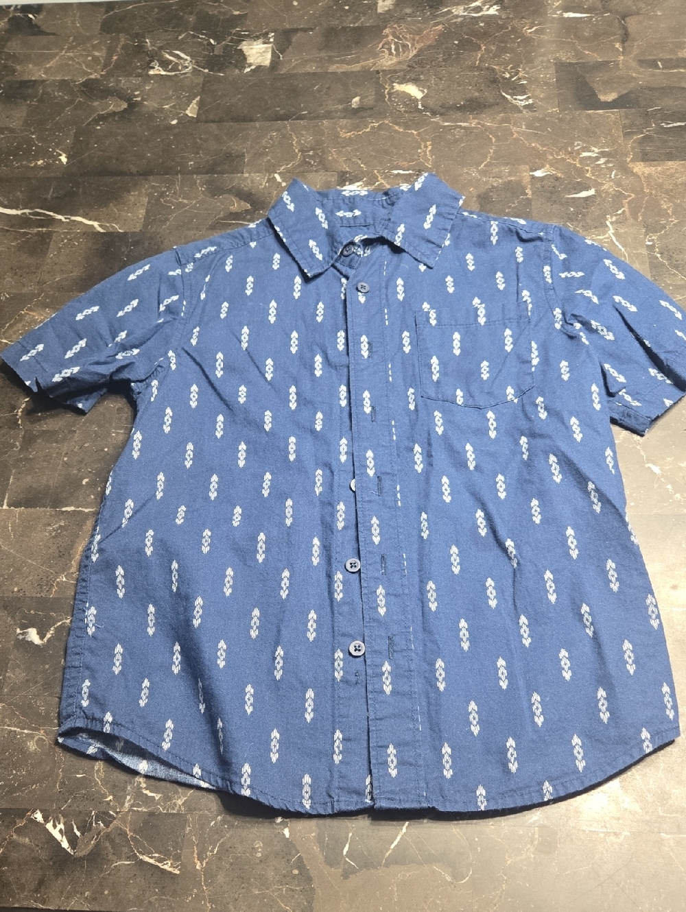 wonder nation Blue Short-Sleeve Button-Down Shirt with White Motif